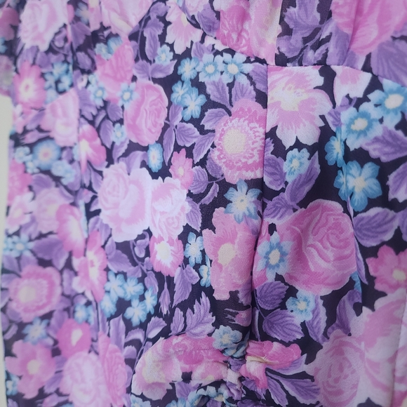 Sexy Floral Puffed Sleeve Dress Pink Size Small Barbiecore Coquette - Picture 8 of 12